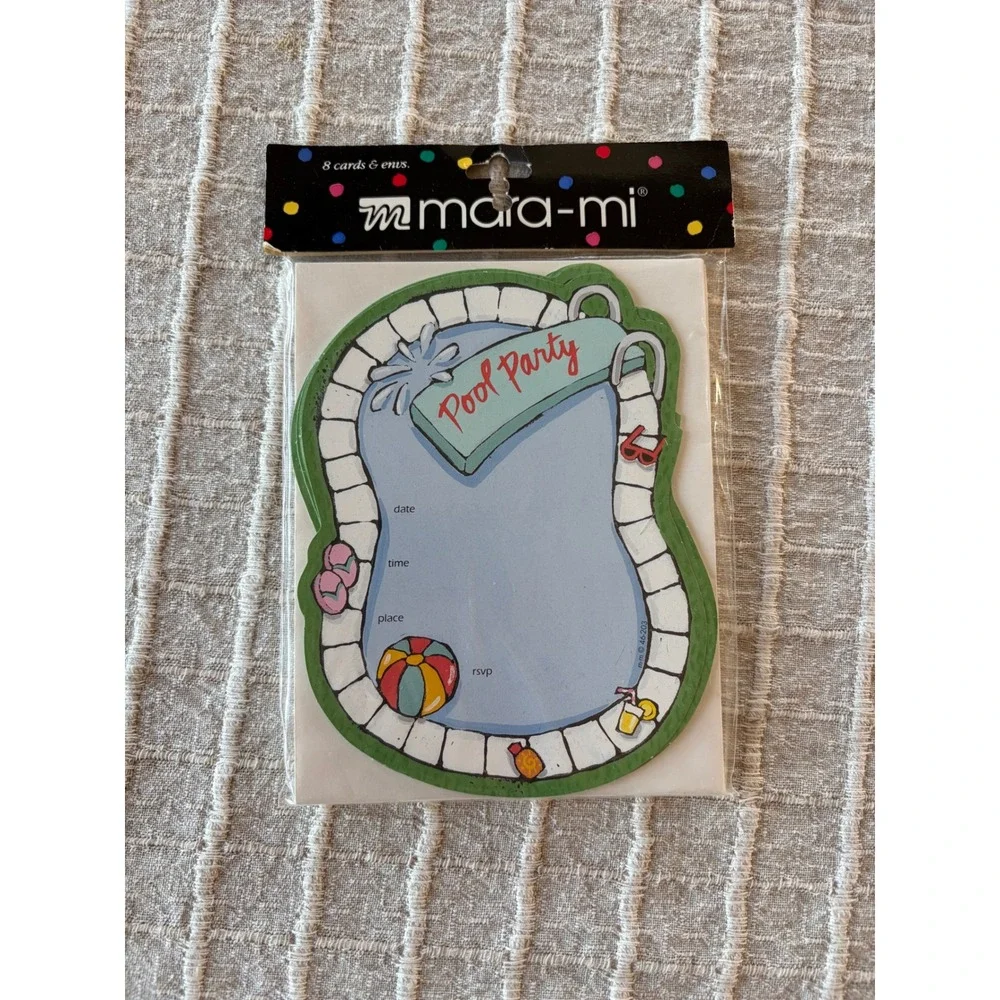 Vintage Mara-Mi pool party die-cut fill-in invitation cards